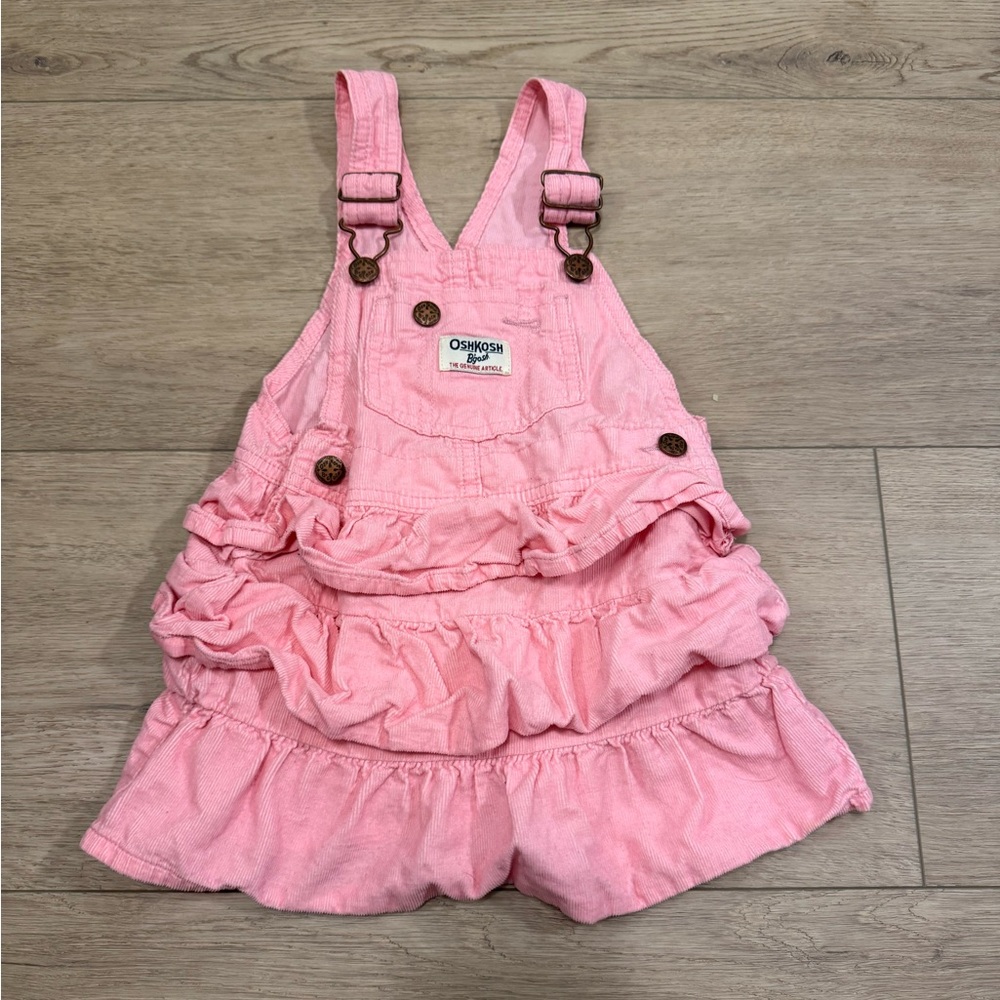 Vintage Oshkosh BGosh‎ Pink Corduroy Ruffle Overall Dress 3t